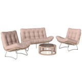 Outsunny Set mobilier grădină 4 piese Polyrattan Lounge cu canapea 2 locuri 2 fotolii masă cu sticlă șezut lat și ad&acirc;nc perne groase | Aosom Romania