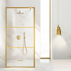Paravan dus walk-in Aqua Class ® Gold, model Vintage auriu, sticla clara securizata, 90x195 cm
