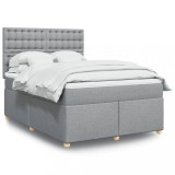 Gossi pat continental cu saltea, gri deschis, 160x200 cm, textil