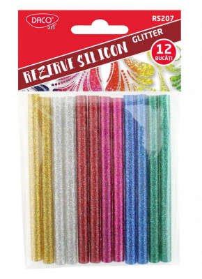 Rezerva Silicon Colorat cu Slipici pentru Pistol de Lipit DACO, 7 mm, 12 Buc, 12 Culori, Rezerve Silicon, Batoane Silicon, Silicon pentru Pistol de Li foto