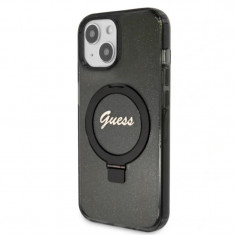 Husa Guess IML Ring Stand Glitter MagSafe pentru iPhone 15 Black foto
