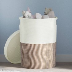 vidaXL Coș de depozitare cu capac, maro și alb, &Oslash;37x50 cm bumbac 358480