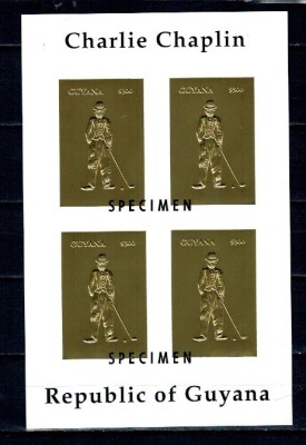 Guyana 1994 - Charlie Chaplin, KLB ndt neuzat, gold foil SPECIME foto