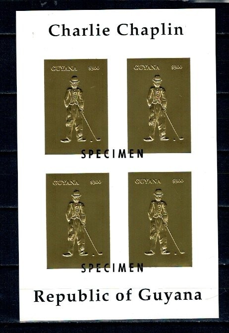 Guyana 1994 - Charlie Chaplin, KLB ndt neuzat, gold foil SPECIME