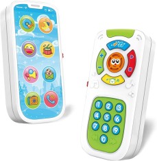 Jucarie Interactiva Educativa 2 in 1, Telefon si Telecomanda, cu sunete si lumini, Oby Toys, +18 luni