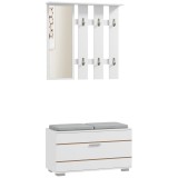 HOMCOM Set de Depozitare pentru Hol 4-&icirc;n-1, Cuiere, Oglindă, Bancă pentru &Icirc;ncălțăminte cu Scaun, 85x35x49 cm, Alb | Aosom Romania