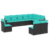 Cumpara ieftin Set canapele de gradina cu 10 piese si perne, poliratan negru