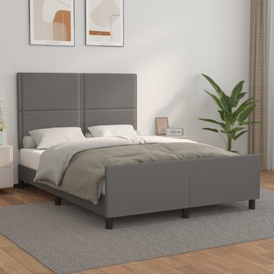 vidaXL Cadru de pat cu tăblie, gri, 140x190 cm, piele ecologică 3125510 foto