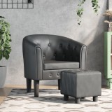 vidaXL Fotoliu tip cuvă cu taburet, gri, piele ecologică