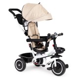 Triciclu pentru copii Homelux cu scaun rotativ 360&deg;, copertina bej