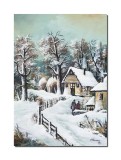 Cumpara ieftin Tablou pictat manual living, dormitor, Peisaj de iarna, amintiri din copilarie, 70x50cm pictura ulei pe panza