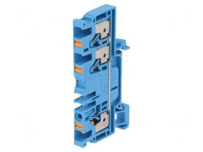 Conector &amp;icirc;mbinare șine 4mm2, 1 pistă, 3 borne, albastru Wemid foto