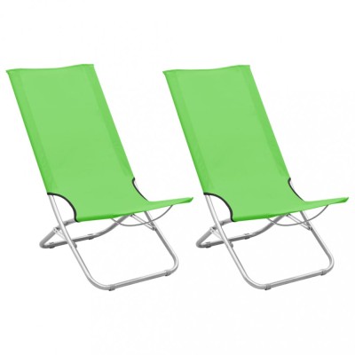 Scaune de plajă pliante, 2 buc., verde, material textil foto
