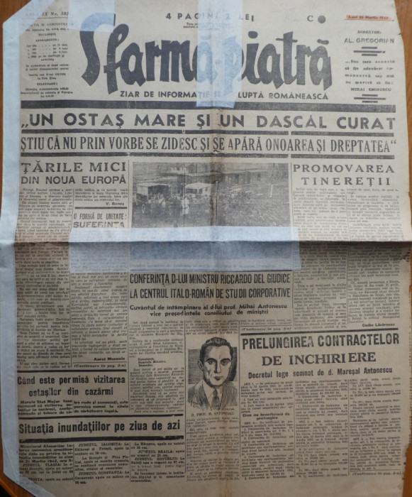 Ziarul Sfarma Piatra, 23 martie 1942