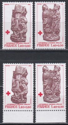 Franta 1980 - Crucea Roșie, 2 Serii cu PERFORAȚII DIFERITE (13:13 și 12 1/2:13), MNH foto