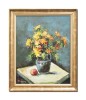 Tablou vaza cu crizanteme pictat manual inramat, 60x50cm ulei pe panza, Geo Ungureanu