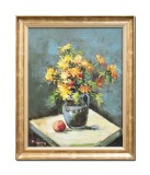 Cumpara ieftin Tablou vaza cu crizanteme pictat manual inramat, 60x50cm ulei pe panza, Geo Ungureanu