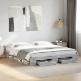 VidaXL Cadru de pat cu sertare gri sonoma 200x200 cm lemn prelucrat