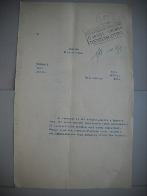 HOPCT DOCUMENT VECHI 389 MINISTERUL INDUSTRIEI COMERT EXTERIOR /BUCURESTI 1936 foto