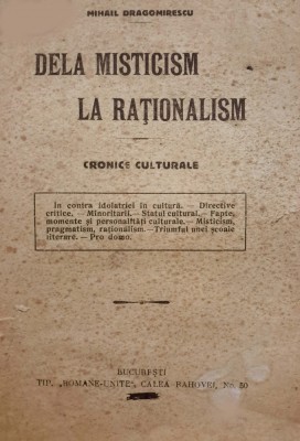 Dragomirescu, DELA MISTICISM LA RAȚIONALISM, București, 1924 foto