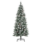 HOMCOM Brad de Crăciun &Icirc;nzăpezit cu 464 crengi și 28 conuri, Brad Artificial cu Bază Detașabilă, &Oslash;69x150 cm, Verde | Aosom Romania