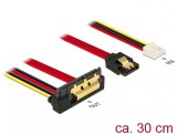 Cablu de date + alimentare SATA 22 pini 6 Gb/s cu clips la Floppy 4 pini mama + SATA 7 pini unghi jos/drept 30cm, Delock 85235