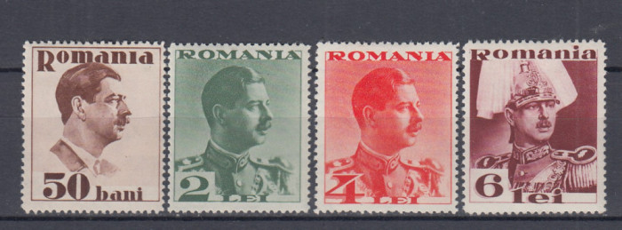 ROMANIA 1934 LP 108 CAROL II FARA POSTA UZUALE SERIE SARNIERA