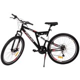 Bicicleta MTB 26 inch, full suspension, 21 viteze, sistem de franare pe disc, cadru otel, rosu