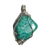 B334. Pandantivul Tineretii Talisman cu Amazonit, fir Argintiu, 5 cm