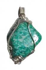B334. Pandantivul Tineretii Talisman cu Amazonit, fir Argintiu, 5 cm