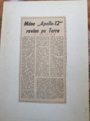 Apollo 12 - comentarea misiunii Apollo 12 in articole de presa - 1969 foto