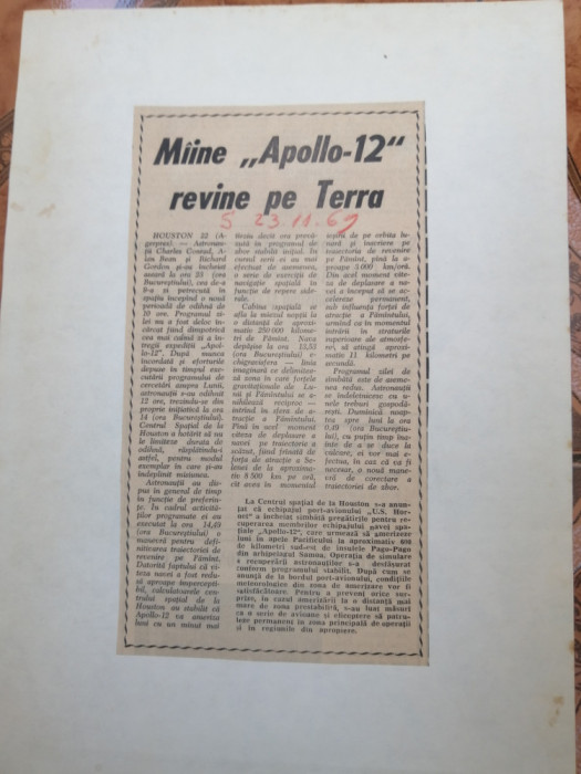 Apollo 12 - comentarea misiunii Apollo 12 in articole de presa - 1969