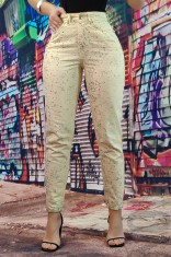 F925-9 Blugi drepti cu talie inalta din denim