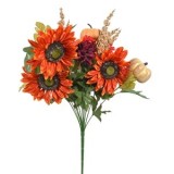 Buchet decorativ de toamna cu flori și dovleac portocaliu 52cm, CMCLASS