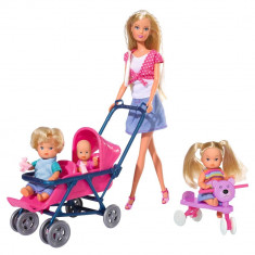 Papusa Simba Steffi Love 29 cm Baby World in bluza cu buline, cu 2 copii, 1 bebelus si accesorii foto