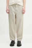 Barbour pantaloni din in Barbour Natural Linen Blend Trouser culoarea bej, drept, MTR0763