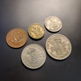 Lot 5 Monede Regatul Unit Regele George VI (1/2 penny 1941, 3 pence 1944, 1 shilling 1948, 2 shillings 1947, 1/2 crown 1948), Europa
