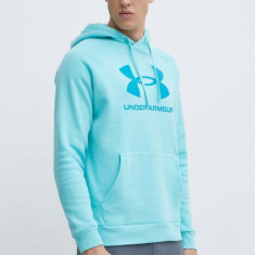 Under Armour bluza barbati, culoarea turcoaz, cu glugă, cu imprimeu