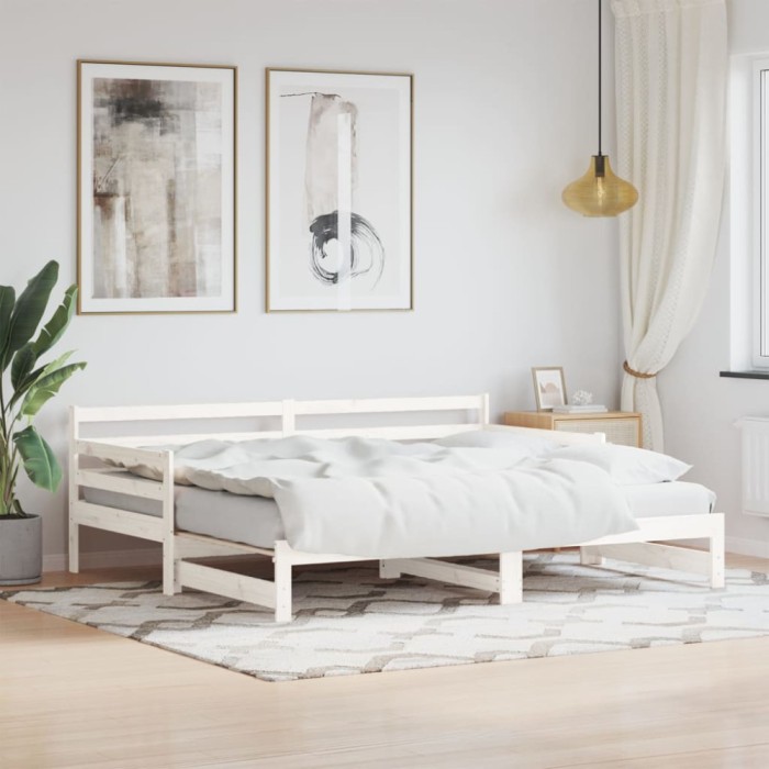 vidaXL Pat de zi cu extensie, alb, 90x190 cm, lemn masiv de pin 836154