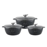 Set 3 oale cu capace Goldmann din aluminiu turnat si invelis din granit, capace incluse