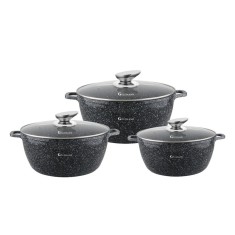 Set 3 oale cu capace Goldmann din aluminiu turnat si invelis din granit, capace incluse