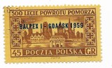 Polonia - A 500-a aniversare a recuperarii Pomeraniei dupa al Doilea Tratat de la Torun-Thorn, supratipar, 1959 - obliterat