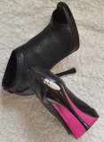 BOTINE NEGRE DAMA VARA PIELE NATURALA PERFORATA SANDALE GHETUTE Made in Italy