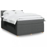 VidaXL Pat box spring cu saltea, gri &icirc;nchis, 140x190 cm, textil 3289752