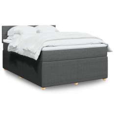 vidaXL Pat box spring cu saltea, gri &icirc;nchis, 140x190 cm, textil