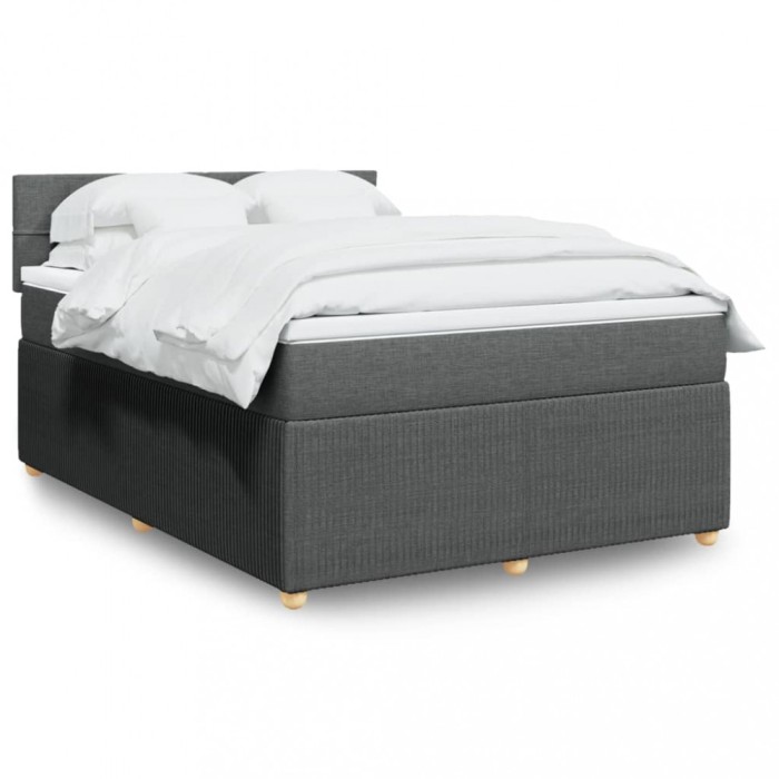 vidaXL Pat box spring cu saltea, gri &icirc;nchis, 140x190 cm, textil 3289752