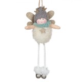 Ornament Brad de Crăciun, Ingeras, Lemn și Poliester, Blană Albă, Aripi cu Glitter, Căciula Gri, 20 cm, Oem