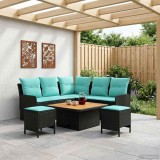 vidaXL Seturi de mobilier cu pernă 6 pcs Negru și Turcoaz Ratan PE 3422187