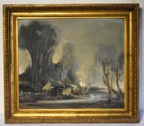 Andrei Romocean (n.1948, Oradea) membru UAP - Peisaj din delta - ulei/carton