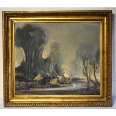 Andrei Romocean (n.1948, Oradea) membru UAP - Peisaj din delta - ulei/carton